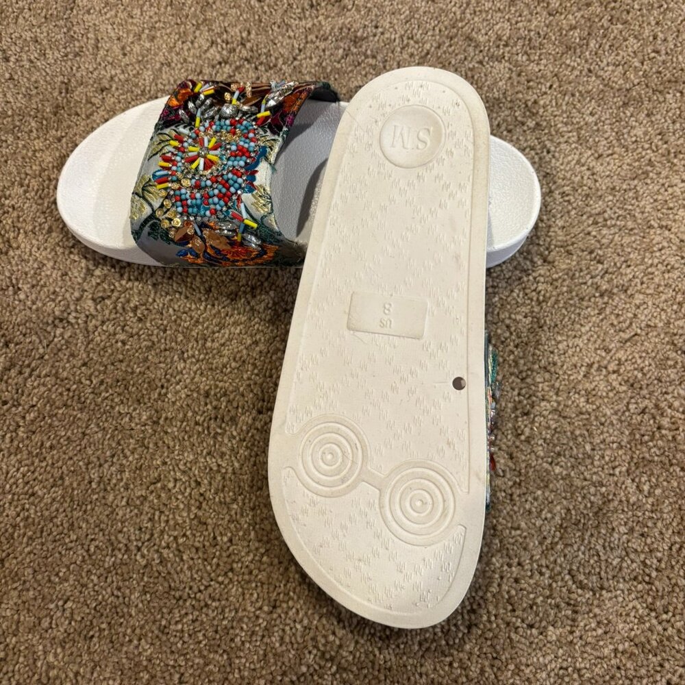 Steve Madden SPARK Beaded Slides 8 women's multicolored beautiful floral - Picture 4 of 8
